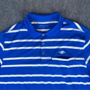 Nike Golf Men's L Blue White Stripe Walt Disney Logo‎ Polo Shirt Dri-Fit Mickey